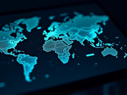 世界地図上で物流経路を示す追跡モニター画面